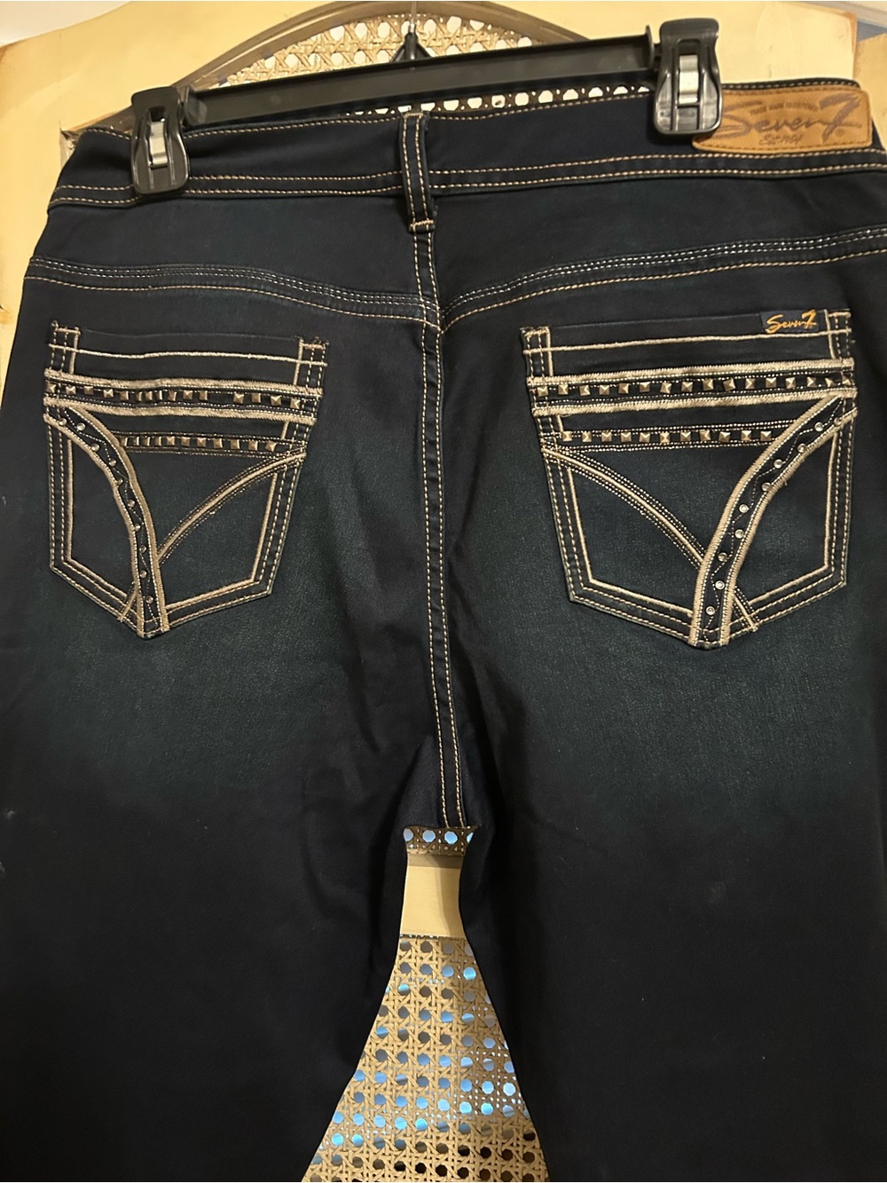 Seven7 Dark Blue Flare Jeans for Women - Picture 2 of 8